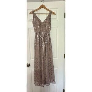 Angelina Faccenda Gown Womens 4 Taupe Bridesmaid Dress Prom Formal Party Sequins